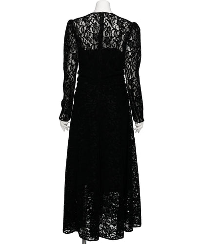 FLOCKED LACE GATHERED DRESS