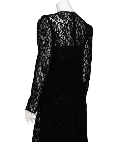 FLOCKED LACE GATHERED DRESS
