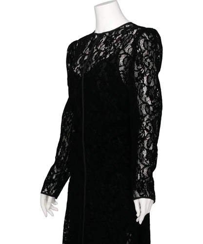 FLOCKED LACE GATHERED DRESS