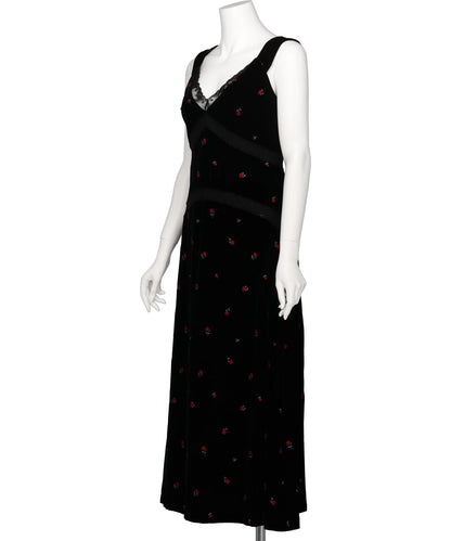 ROSE EMBROIDERED VELVET DRESS