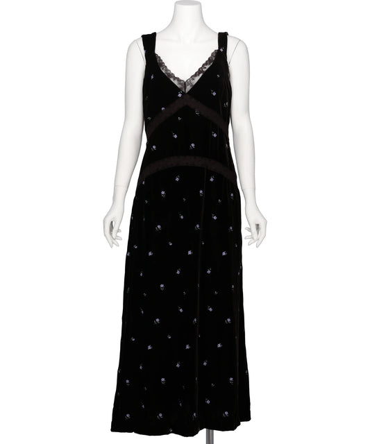 ROSE EMBROIDERED VELVET DRESS
