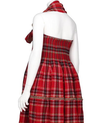 COUNTER TARTAN HALTER DRESS