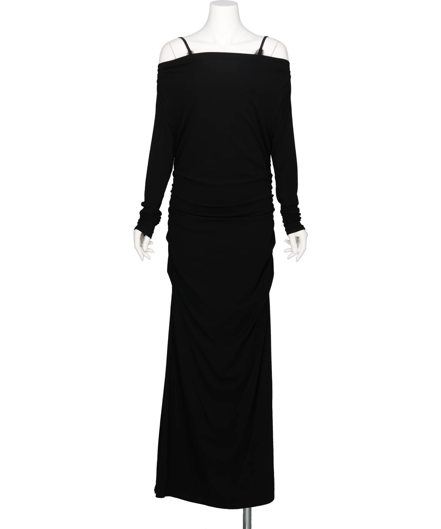 tanakadaisuke　LACE LAYERED DRAPE JERSEY DRESS