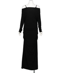 tanakadaisuke　LACE LAYERED DRAPE JERSEY DRESS