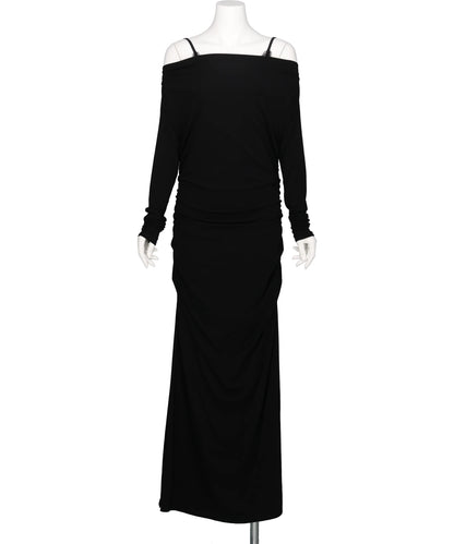 tanakadaisuke　LACE LAYERED DRAPE JERSEY DRESS