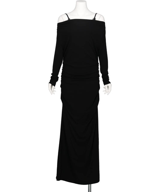tanakadaisuke　LACE LAYERED DRAPE JERSEY DRESS