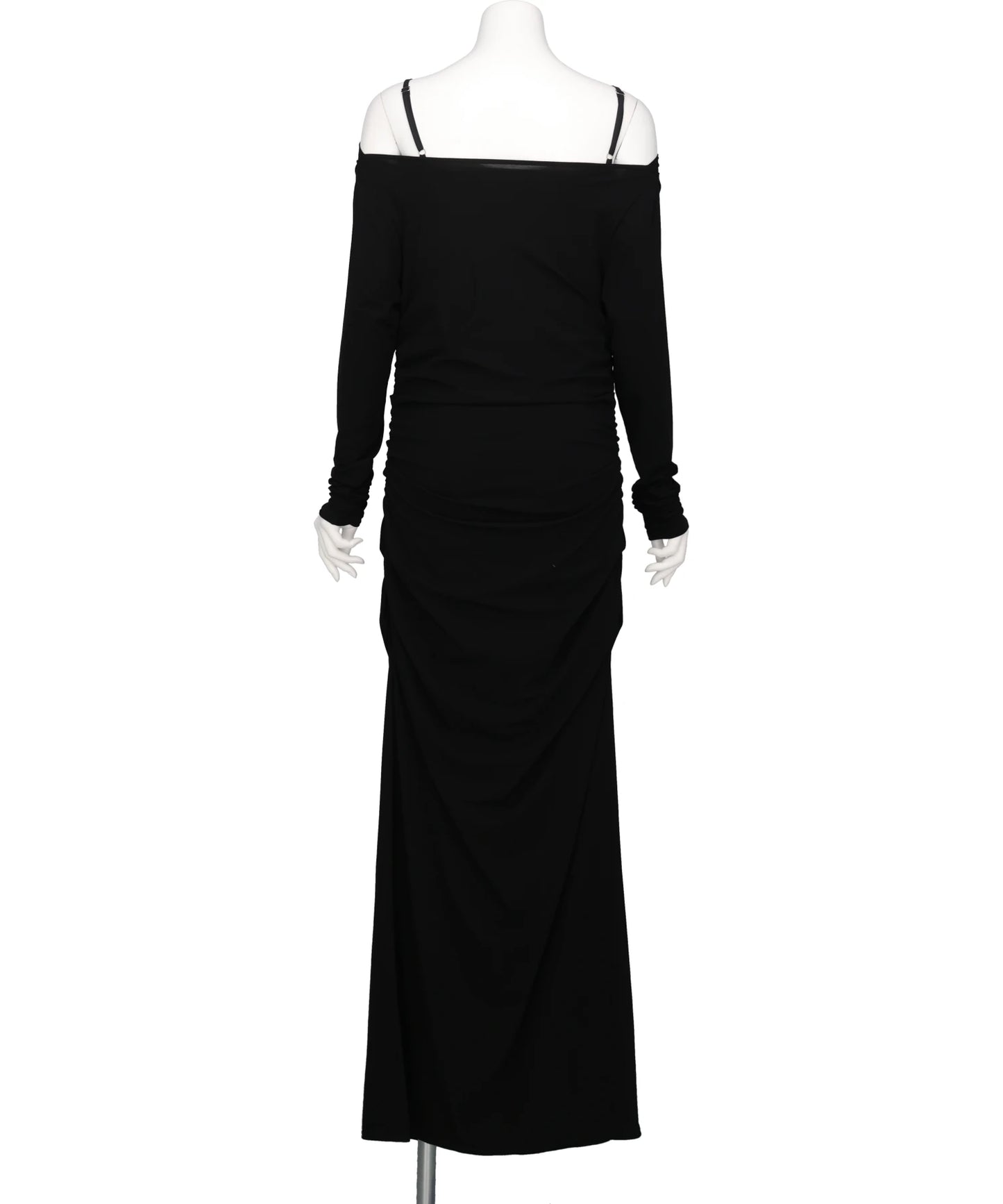 LACE LAYERED DRAPE JERSEY DRESS