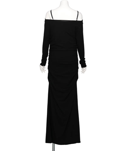 LACE LAYERED DRAPE JERSEY DRESS