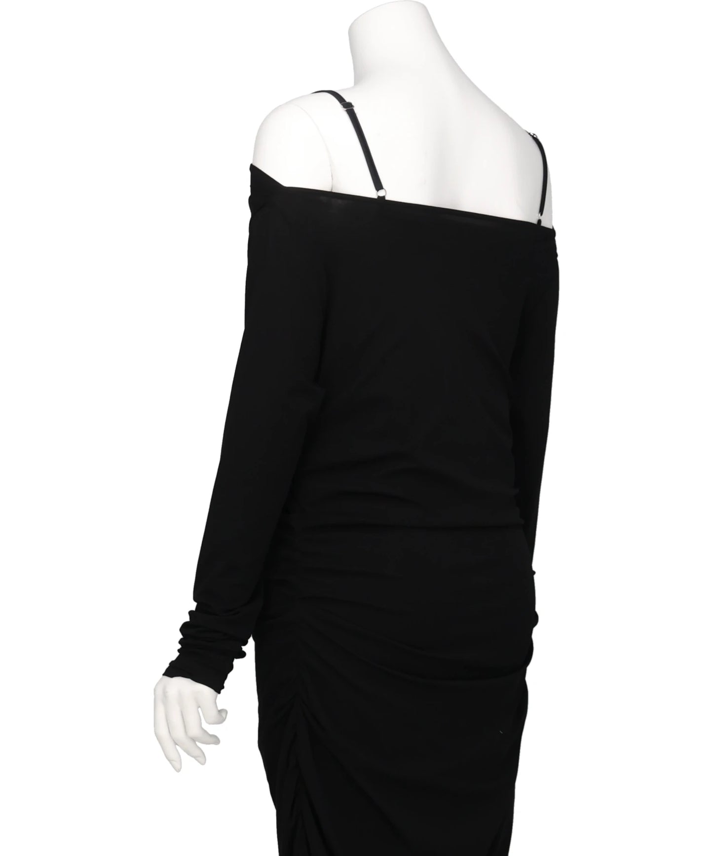 LACE LAYERED DRAPE JERSEY DRESS