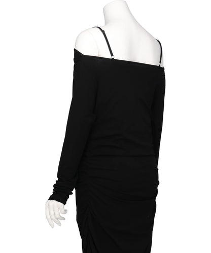 LACE LAYERED DRAPE JERSEY DRESS