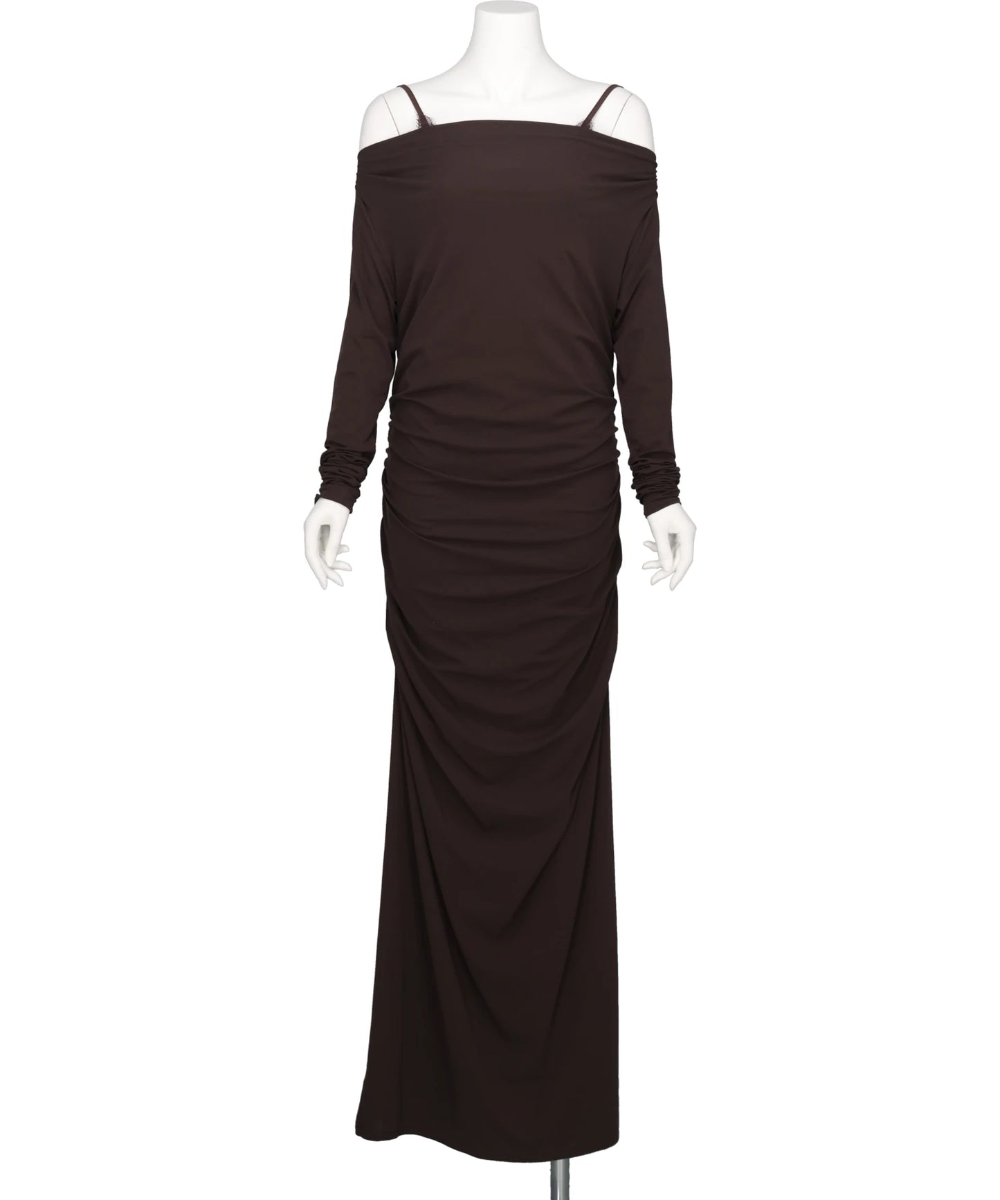 tanakadaisuke　LACE LAYERED DRAPE JERSEY DRESS