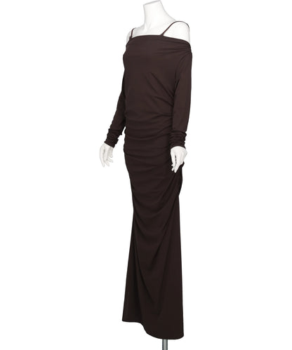 LACE LAYERED DRAPE JERSEY DRESS