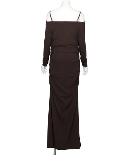 LACE LAYERED DRAPE JERSEY DRESS