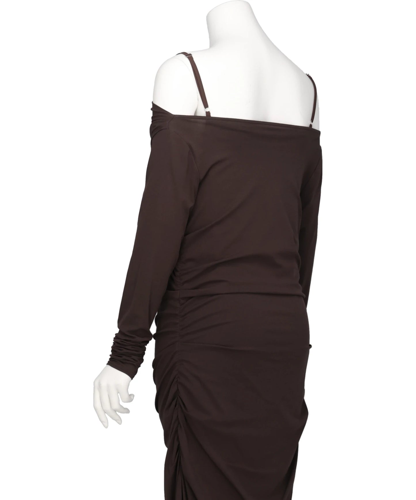 LACE LAYERED DRAPE JERSEY DRESS