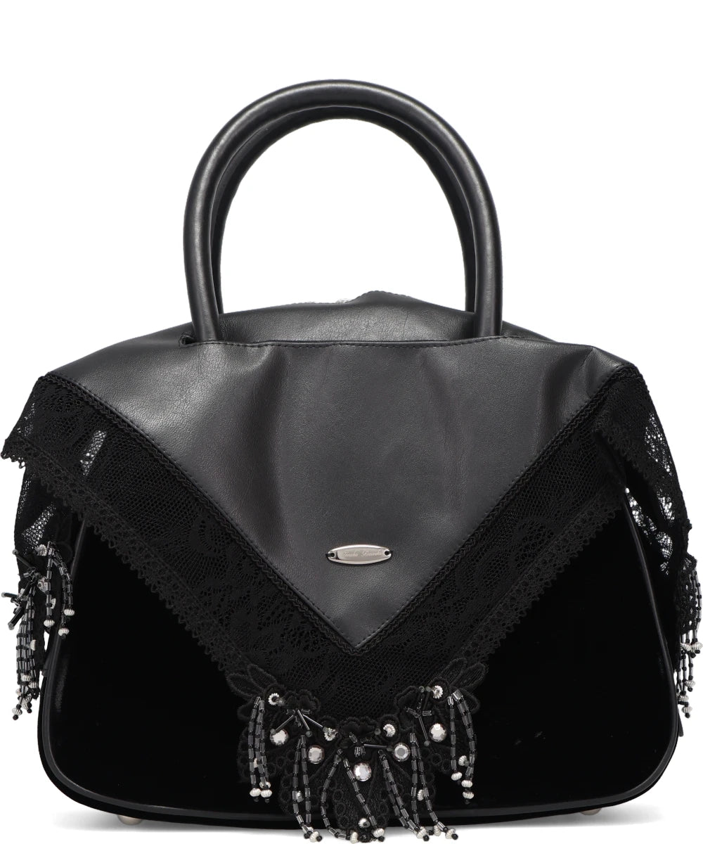 BLACK FAUX LEATHER HANDKERCHIEF HANDBAG