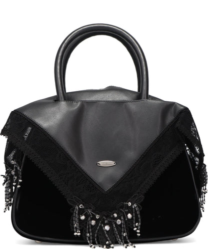 BLACK FAUX LEATHER HANDKERCHIEF HANDBAG