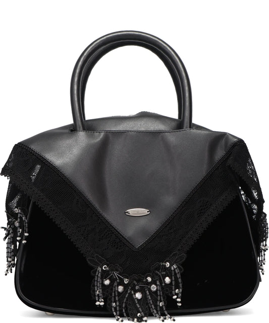 BLACK FAUX LEATHER HANDKERCHIEF HANDBAG