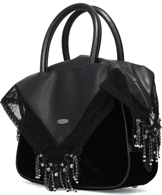 BLACK FAUX LEATHER HANDKERCHIEF HANDBAG