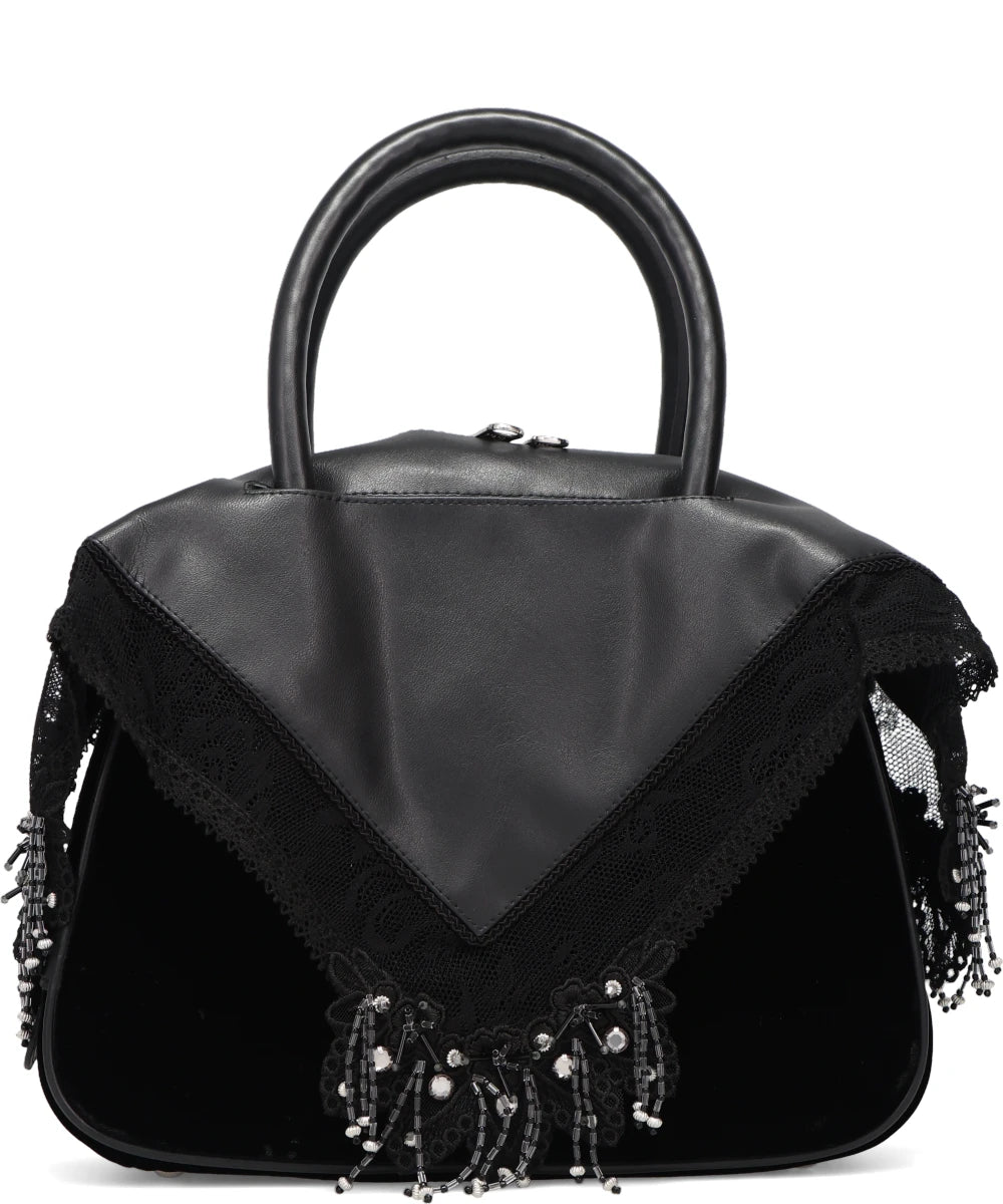BLACK FAUX LEATHER HANDKERCHIEF HANDBAG