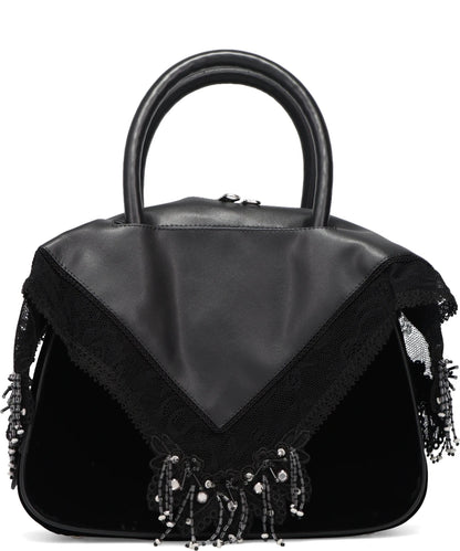 BLACK FAUX LEATHER HANDKERCHIEF HANDBAG