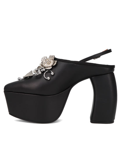 METAL FLOWER+PIERCED PLATFORM SANDAL