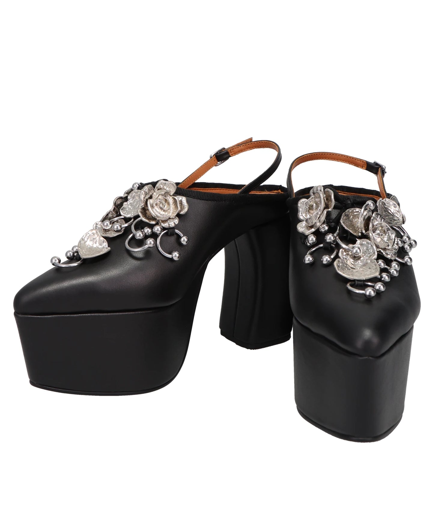 METAL FLOWER+PIERCED PLATFORM SANDAL