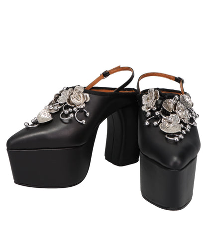 METAL FLOWER+PIERCED PLATFORM SANDAL