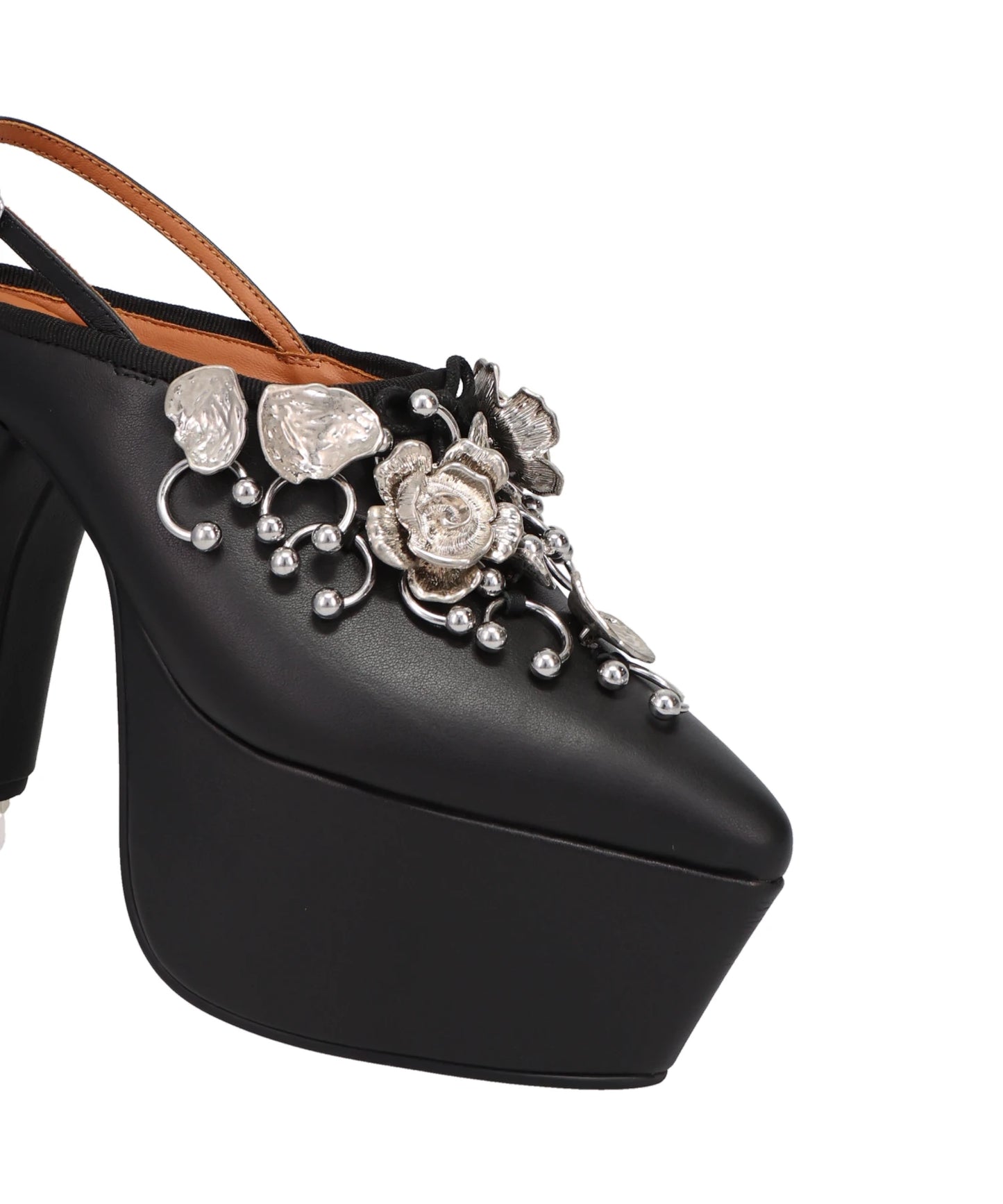METAL FLOWER+PIERCED PLATFORM SANDAL