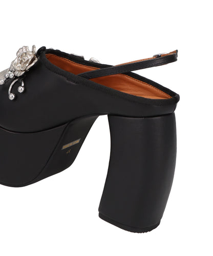 METAL FLOWER+PIERCED PLATFORM SANDAL