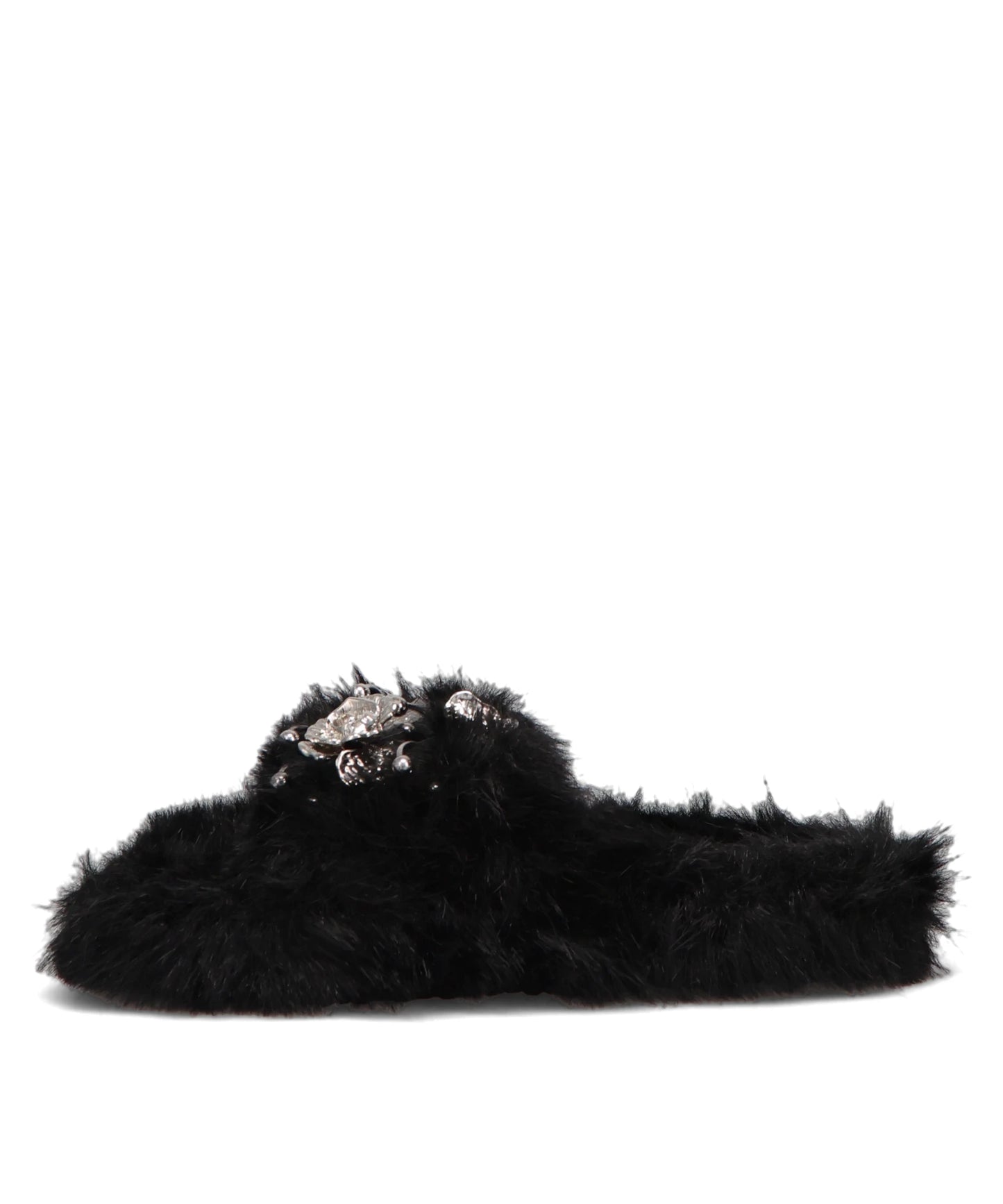 METAL FLOWER+PIERCED FUR SANDAL