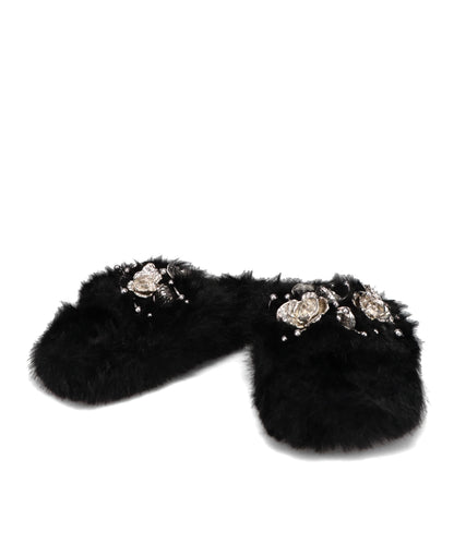 METAL FLOWER+PIERCED FUR SANDAL