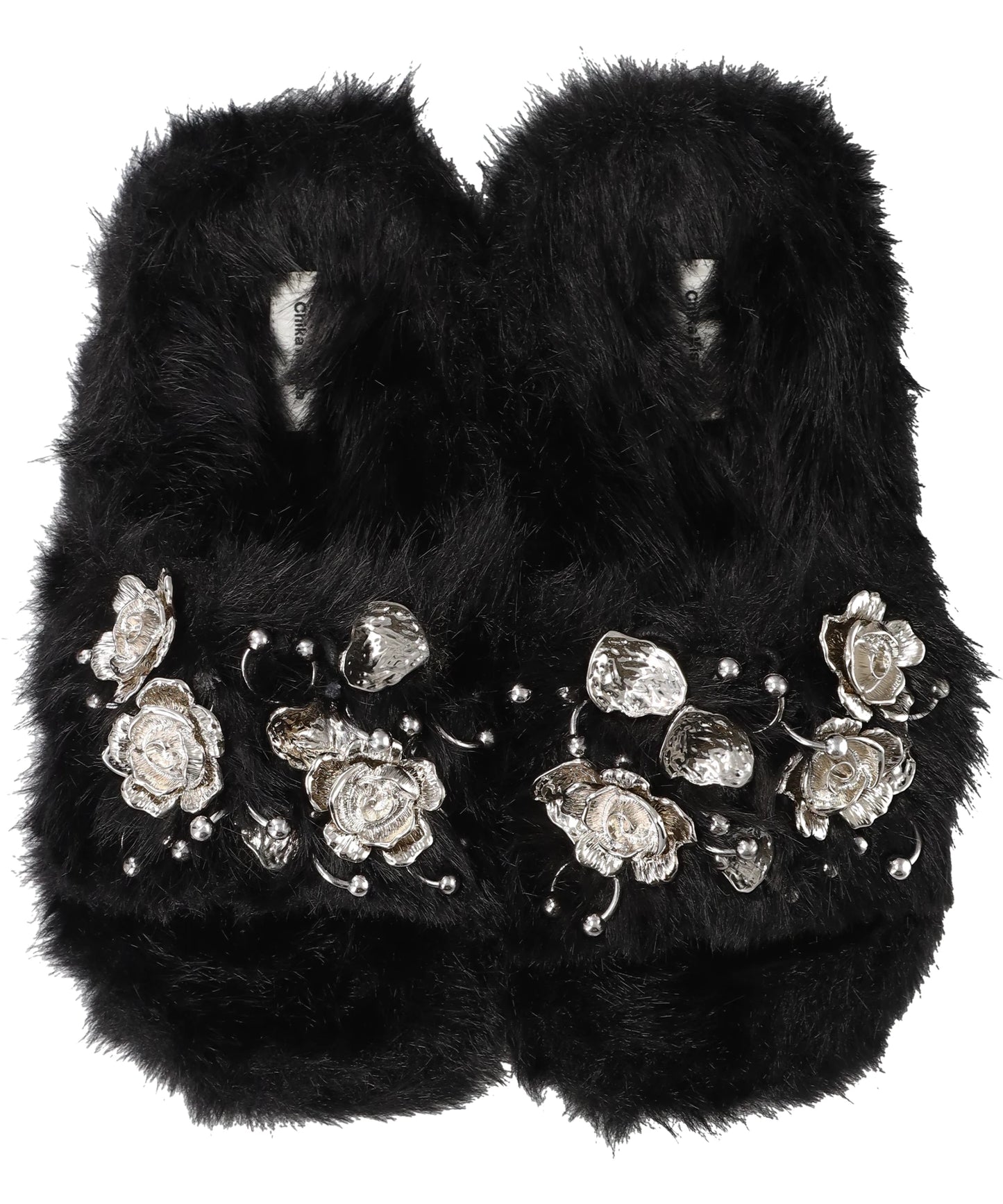 METAL FLOWER+PIERCED FUR SANDAL