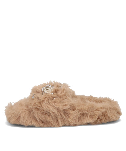 METAL FLOWER+PIERCED FUR SANDAL