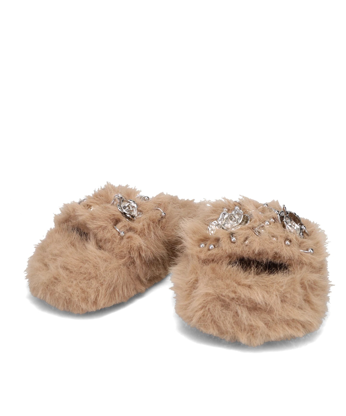 METAL FLOWER+PIERCED FUR SANDAL