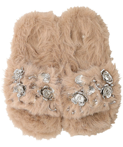 METAL FLOWER+PIERCED FUR SANDAL