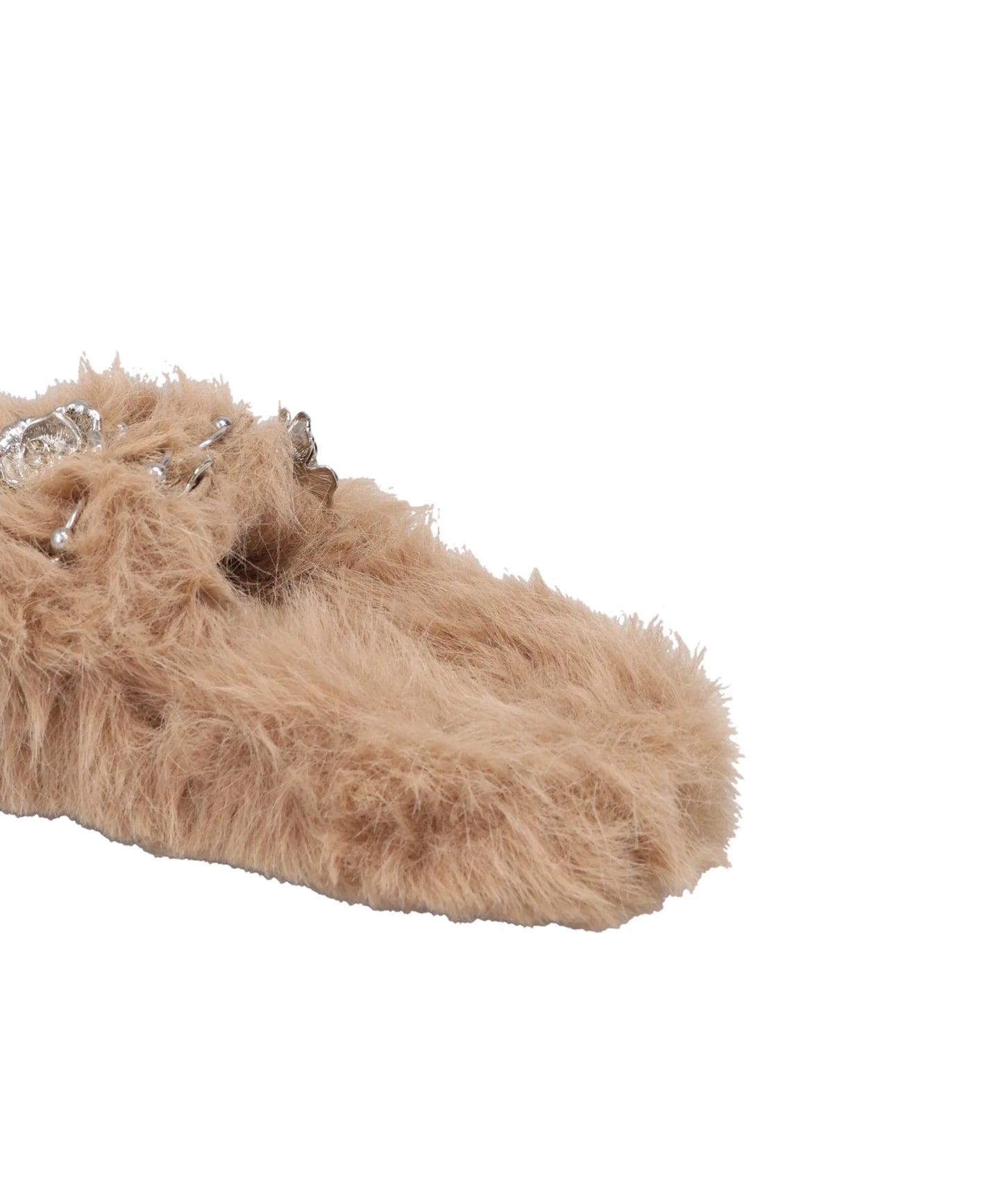 METAL FLOWER+PIERCED FUR SANDAL