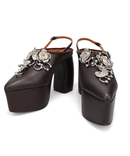 FLOWER MOTIF PIERCED PLATFORM SANDAL