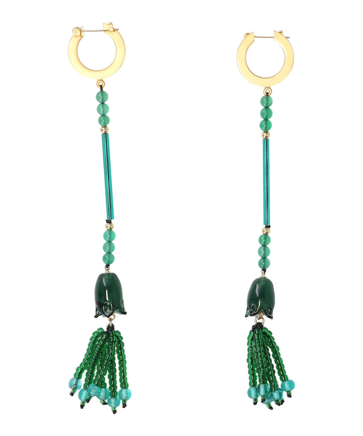 Mame Kurogouchi(マメ クロゴウチ) FLORAL MOTIF LONG GLASS EARRINGS