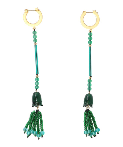 Mame Kurogouchi(マメ クロゴウチ) FLORAL MOTIF LONG GLASS EARRINGS