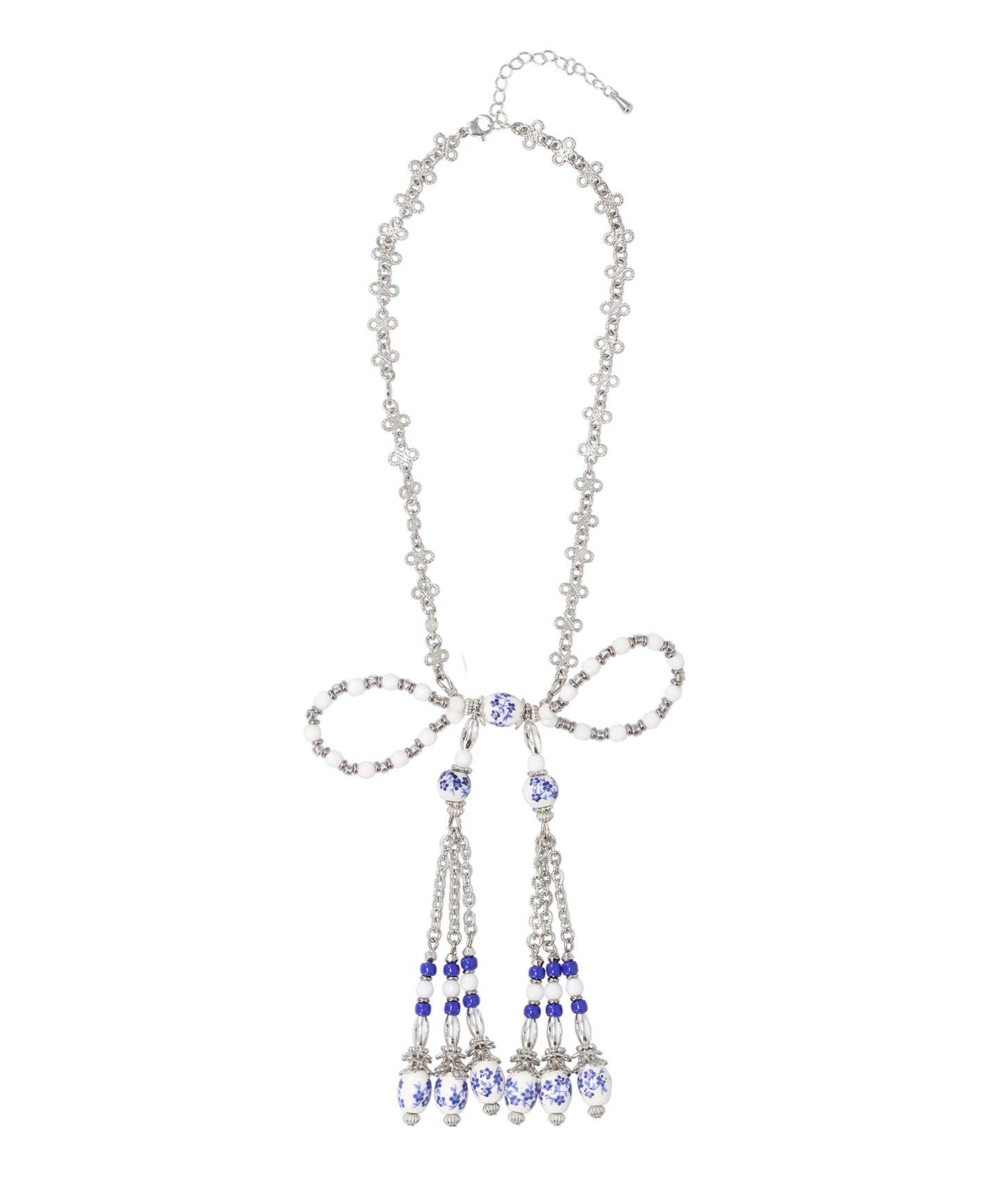 tanakadaisuke BLUE AND WHITE PORCELAIN RIBBONCHAIN NECKLACE