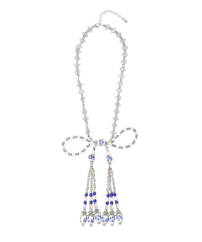 tanakadaisuke BLUE AND WHITE PORCELAIN RIBBONCHAIN NECKLACE