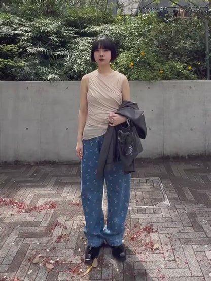 SHEER GATHERED SLEEVELESS TOP