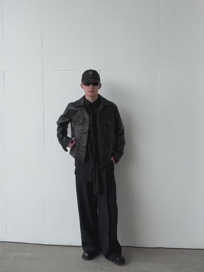 DIAMOND LEATHER SPREAD COLLAR JACKET