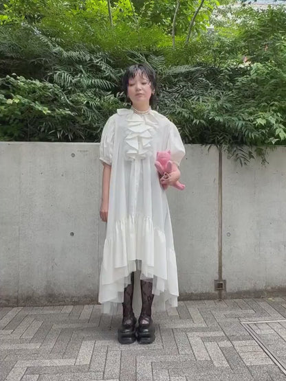 TULLE LAYERED PUFF SLEEVE DRESS