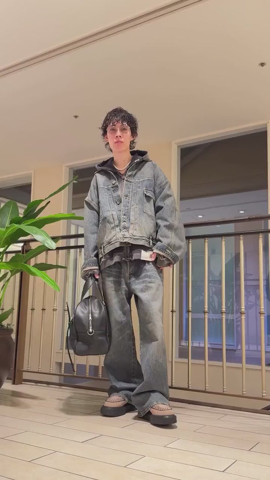 "D" BUCKLE SUPER WIDE DENIM PANTS