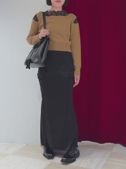 HAIRY LACE PANELED CROPPED PULLOVER