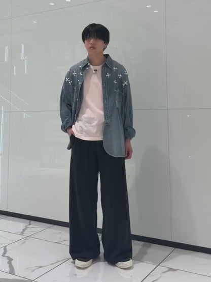 SILK-COTTON WIDE SWEATER PANTS