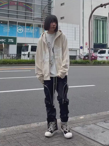 "ODD HOTEL" SILK-COTTON ZIP UP HOODIE
