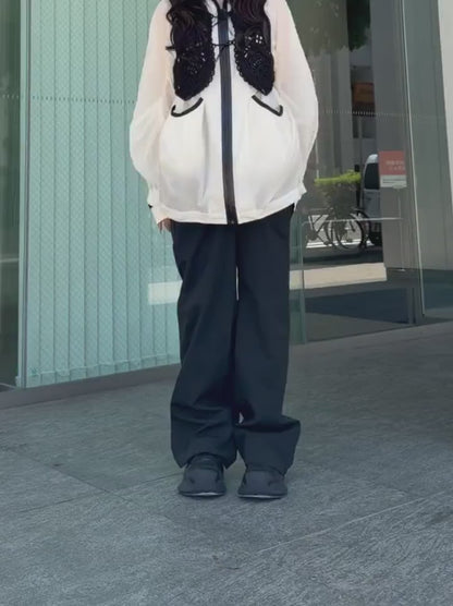 NYLON OVERSIZED JACKET WITH CORDINGEMBROIDERY VEST