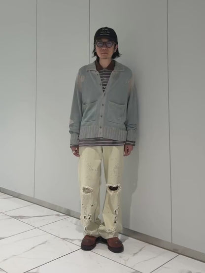 "ICE WASH" W-VELT SUPER DAMAGE ST DENIM